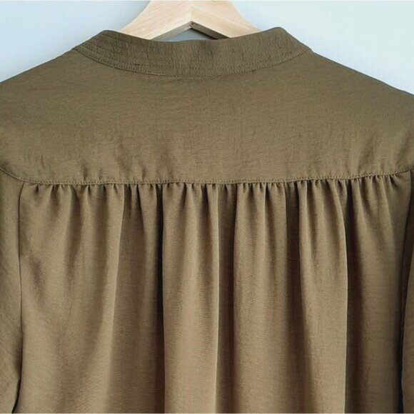 TOMMY HILFIGER | Puff Sleeve w/ Belt Flowy Light Knee Length Midi Dress Green 6 - Picture 9 of 14